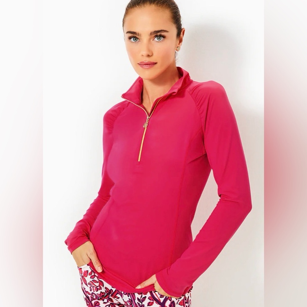 LILLY PULITZER JUSTIN Quarter-Zip Performance Top in Raspberry Bright Pink BOX!